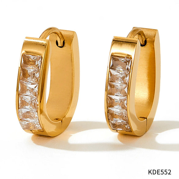 Wholesale French Retro Inlaid Zircon Earrings In Heavy Stainless Steel With Geometric Design And Electroplating