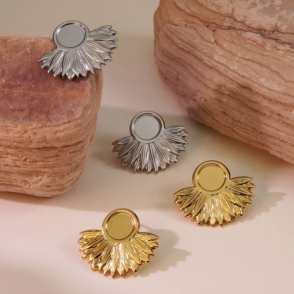 Wholesale French Retro Light Luxury Niche Stainless Steel Fanshaped Irregular Round Medieval Style Geometric Earrings With Stamping Process