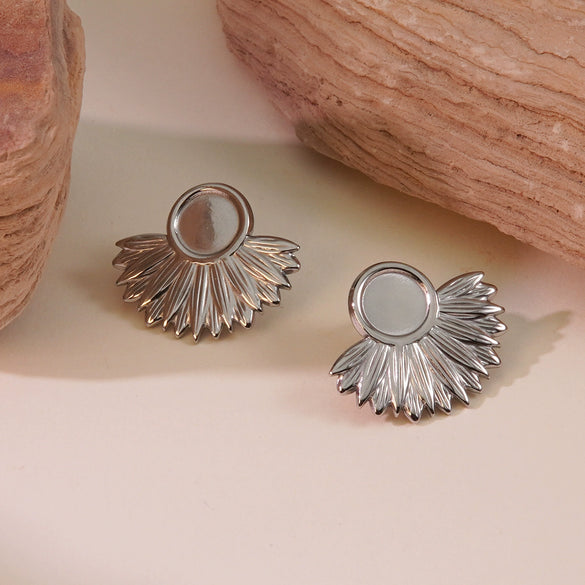Wholesale French Retro Light Luxury Niche Stainless Steel Fanshaped Irregular Round Medieval Style Geometric Earrings With Stamping Process