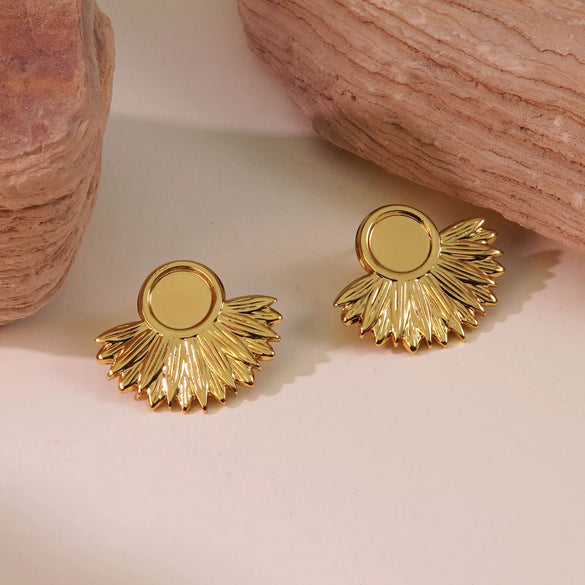 Wholesale French Retro Light Luxury Niche Stainless Steel Fanshaped Irregular Round Medieval Style Geometric Earrings With Stamping Process