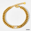 Wholesale French Retro Metal Bracelet With Cuban Chain Emerald Zircon Stainless Steel Geometric Styling Electroplating Treatment