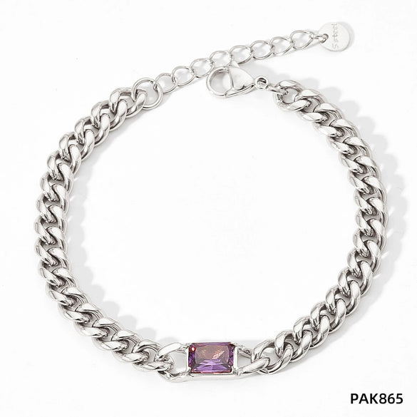 Wholesale French Retro Metal Bracelet With Cuban Chain Emerald Zircon Stainless Steel Geometric Styling Electroplating Treatment