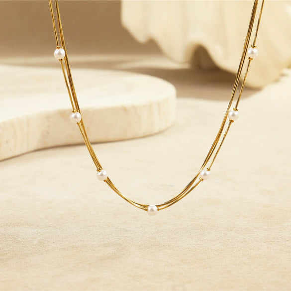 Wholesale French Retro Multilayered Stainless Steel Geometric Necklace For Women With Electroplating