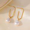 Wholesale French Retro Natural Minimalist Geometric Titanium Steel Electroplated Freshwater Pearl Earrings For Women