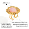 Wholesale French Retro Natural Stone Lapis Lazuli Open Ring For Women Elegant Waterproof Titanium Steel Geometric Shape Electroplating Processing