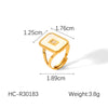 Wholesale French Retro Natural Stone Stainless Steel Open Ring With Geometric Pattern And Electroplating For Women