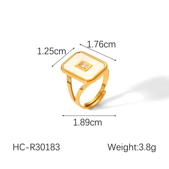 Wholesale French Retro Natural Stone Stainless Steel Open Ring With Geometric Pattern And Electroplating For Women