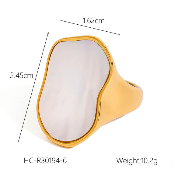 Wholesale French Retro Natural Stone Stainless Steel Open Ring With Geometric Pattern And Electroplating For Women