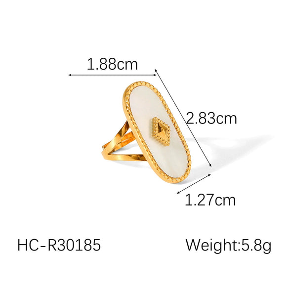 Wholesale French Retro Natural Stone Stainless Steel Open Ring With Geometric Pattern And Electroplating For Women