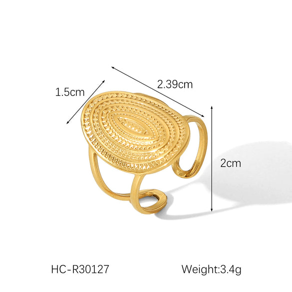 Wholesale French Retro Natural Stone Stainless Steel Open Ring With Geometric Pattern And Electroplating For Women
