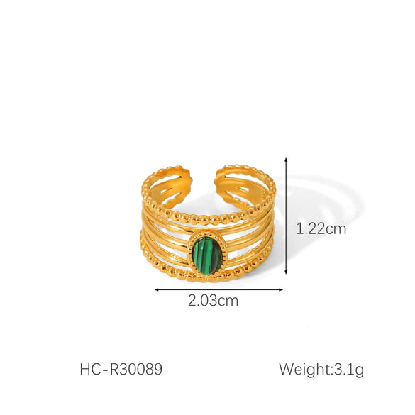 Wholesale French Retro Natural Stone Stainless Steel Open Ring With Geometric Pattern And Electroplating For Women