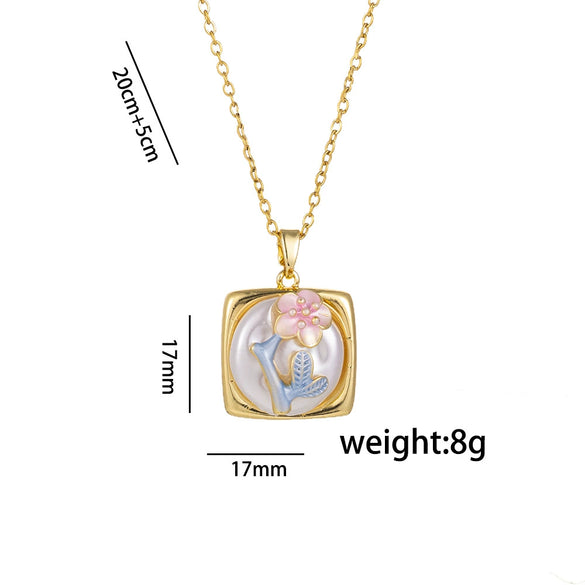 Wholesale French Retro Oil Drop Baroque Freshwater Pearl Light Luxury Enamel Painted Flower Pendant In Titanium Steel With Electroplated Copper Pendant