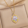 Wholesale French Retro Oil Dropping Baroque Freshwater Pearl Light Luxury Enamel Painted Flower Pendant Necklace In Copper With Geometric Shape And Dripping Oil Process