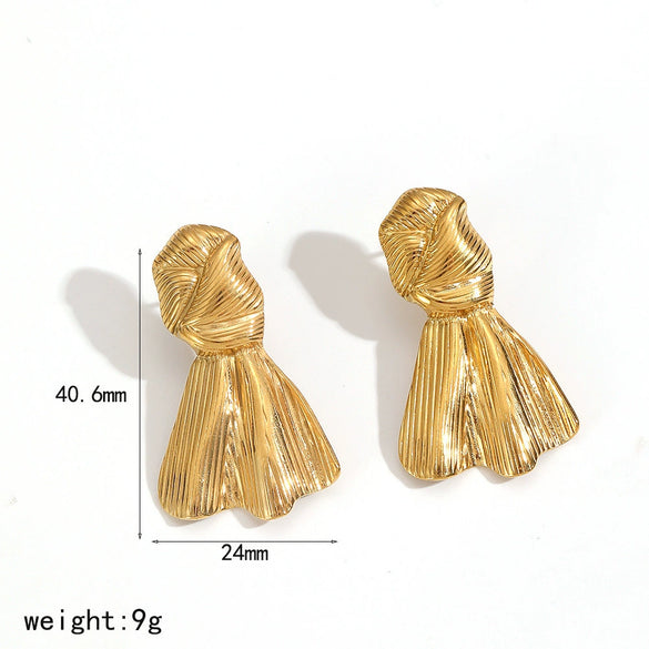 Wholesale French Retro Palace Style Bow Tie 18K Gold Plated Stainless Steel Earrings For Women