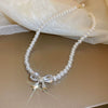 Wholesale French Retro Pearl And Mixed Gem Inlay Bow Necklace For Women