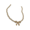 Wholesale French Retro Pearl And Mixed Gem Inlay Bow Necklace For Women