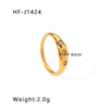 Wholesale French Retro Round Female Titanium Steel Ring Inlaid With White Zircon And Electroplated With 18K Gold Geometric Pattern