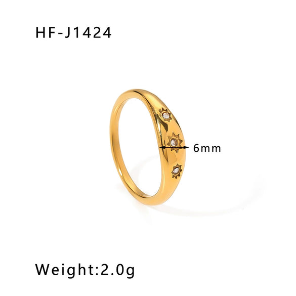 Wholesale French Retro Round Female Titanium Steel Ring Inlaid With White Zircon And Electroplated With 18K Gold Geometric Pattern