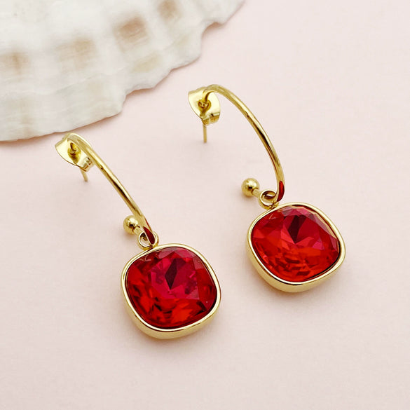 Wholesale French Retro Square Zircon Earrings Stainless Steel Electroplated For Women