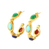 Wholesale French Retro Stainless Steel Cshaped Earrings With Inlaid Natural Stone 18K Goldplated By Vacuum Real Gold Electroplating In Pvd Furnace