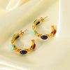 Wholesale French Retro Stainless Steel Cshaped Earrings With Inlaid Natural Stone 18K Goldplated By Vacuum Real Gold Electroplating In Pvd Furnace