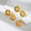 Wholesale French Retro Stainless Steel Flower Pearl Ear Studs For Women With Electroplating