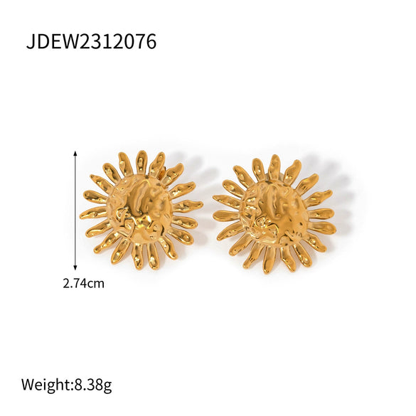 Wholesale French Retro Stainless Steel Geometric Half Hollow Sun Earrings Jewelry With Electroplating