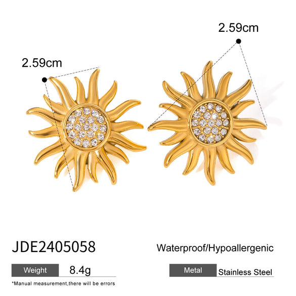 Wholesale French Retro Stainless Steel Geometric Half Hollow Sun Earrings Jewelry With Electroplating