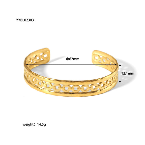 Wholesale French Retro Stainless Steel Open Bracelet For Women 18K Gold Plated With Vacuum Real Gold Electroplating In Pvd Furnace