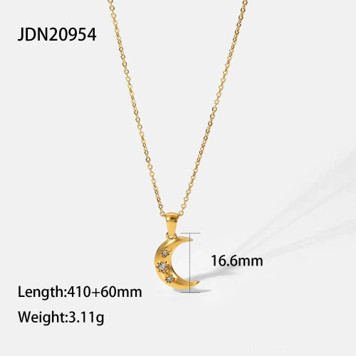 Wholesale French Retro Star Pendant Necklace Titanium Steel Water Ripple Chain Inlaid Zircon Geometric Design For Women