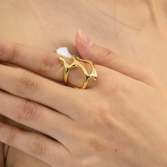 Wholesale French Retro Style Irregular Geometric Opening Ring Titanium Steel Stainless Steel Electroplated Jewelry For Women