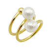 Wholesale French Retro Style Multilayer Freshwater Pearl Gold Bead Ring Stainless Steel Electroplated Handpiece