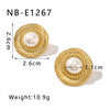 Wholesale French Retro Style Pleated Inlaid Pearl Earrings For Women Titanium Steel With 18K Vacuum Plating In Furnace And Electroplating
