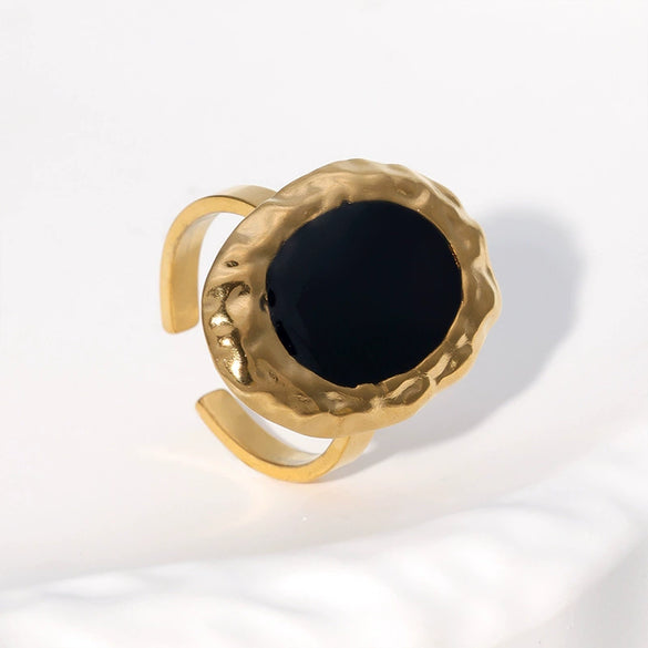 Wholesale French Retro Style Round Women's Stainless Steel Oil Dripping Ring With Geometric Pattern And Electroplating
