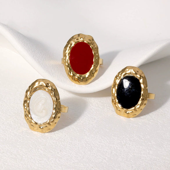 Wholesale French Retro Style Round Women's Stainless Steel Oil Dripping Ring With Geometric Pattern And Electroplating