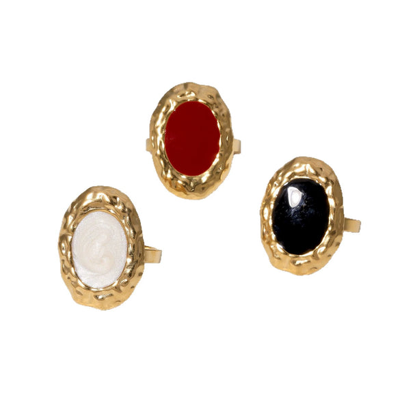 Wholesale French Retro Style Round Women's Stainless Steel Oil Dripping Ring With Geometric Pattern And Electroplating