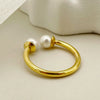 Wholesale French Retro Style Stainless Steel Doubleheaded Ring With Freshwater Pearls For Women