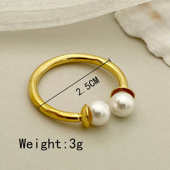 Wholesale French Retro Style Stainless Steel Doubleheaded Ring With Freshwater Pearls For Women