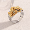 Wholesale French Retro Style Stainless Steel 18K Gold Plated Open Ring With Large And Small Flower Geometric Design Electroplated