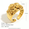 Wholesale French Retro Style Stainless Steel 18K Gold Plated Open Ring With Large And Small Flower Geometric Design Electroplated