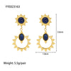 Wholesale French Retro Temperament Women's Earrings Stainless Steel With Mosaic Lapis Lazuli And Geometric Pattern Pvd Furnace Real Gold Process