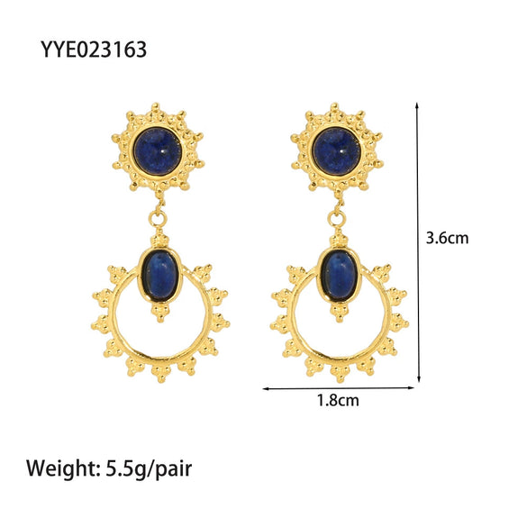 Wholesale French Retro Temperament Women's Earrings Stainless Steel With Mosaic Lapis Lazuli And Geometric Pattern Pvd Furnace Real Gold Process