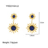 Wholesale French Retro Temperament Women's Earrings Stainless Steel With Mosaic Lapis Lazuli And Geometric Pattern Pvd Furnace Real Gold Process