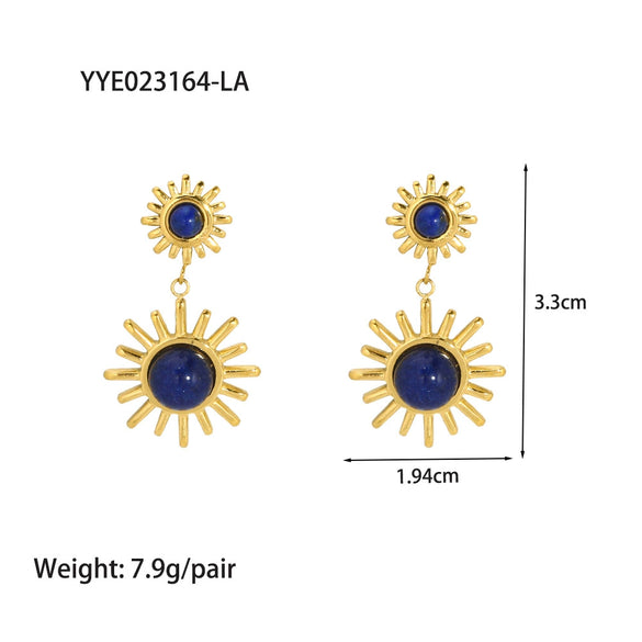 Wholesale French Retro Temperament Women's Earrings Stainless Steel With Mosaic Lapis Lazuli And Geometric Pattern Pvd Furnace Real Gold Process