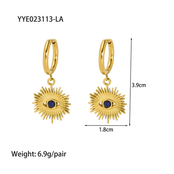 Wholesale French Retro Temperament Women's Earrings Stainless Steel With Mosaic Lapis Lazuli And Geometric Pattern Pvd Furnace Real Gold Process