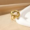 Wholesale French Retro Women's Open Ring Irregular Stainless Steel And Imitation Pearl Geometric Round Hollow Inlaid Electroplated