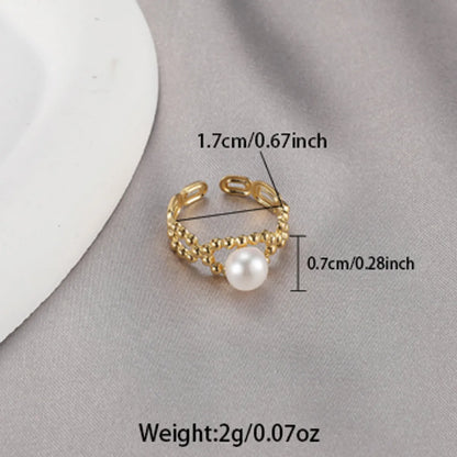 French Style Classic Style Heart Shape Stainless Steel Inlay Pearl Open Rings