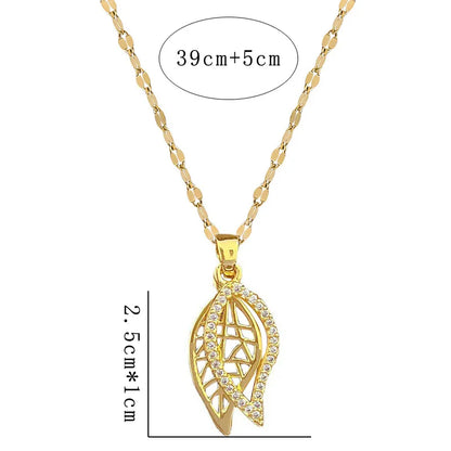 Wholesale French Style Classic Style Leaves 316 Stainless Steel  Copper Inlay 18K Gold Plated Zircon Pendant Necklace