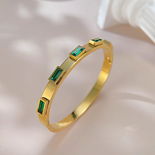 French Style Simple Style Geometric Stainless Steel Inlay Zircon Bangle