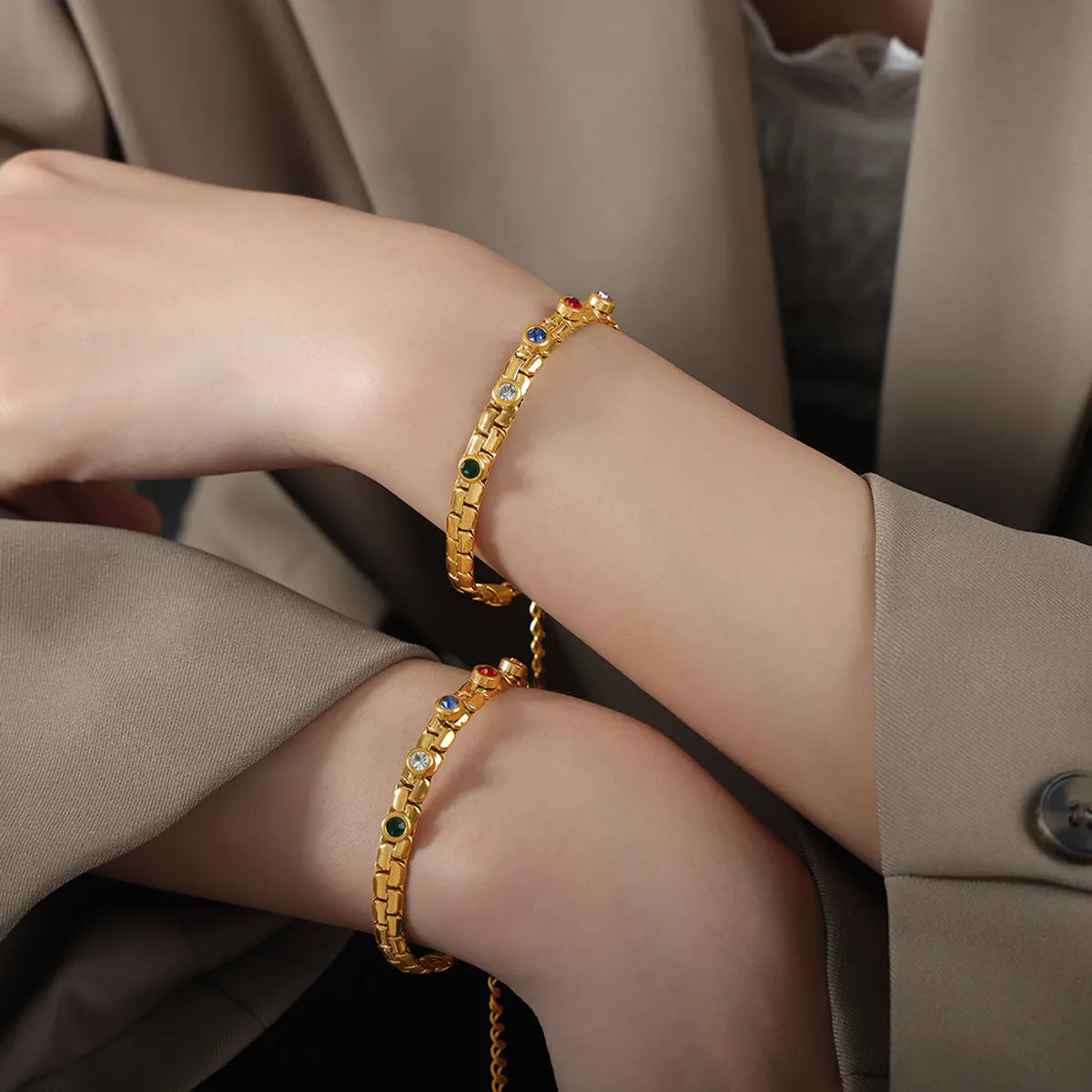 French Style Sweet Geometric Titanium Steel 18K Gold Plated Bracelets In Bulk